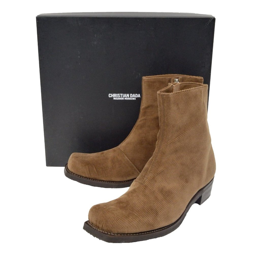 NEW $1270 Christian Dada Mens Corduroy Boots! JP 26 US 8.5  Brown  Square Toe
